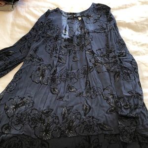 Free People Navy/Black Floral Pattern Tunic